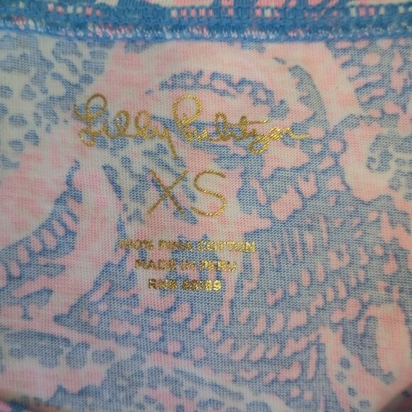 Lilly Pulitzer XS Pink/Blue Print Cotton Dress With 3/4 Sleeves & Knot Details - Picture 2 of 8